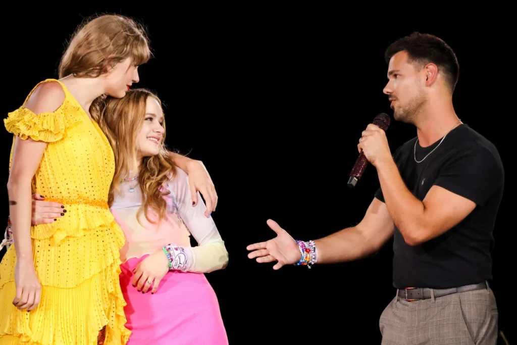 Taylor Swift, Joey King and Taylor Lautner during The Eras Tour in Kansas City